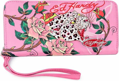 محفظة نسائية متعددة الأقسام من ED HARDY مع حزام معصم (وردي ليوبارد) in Kuwait