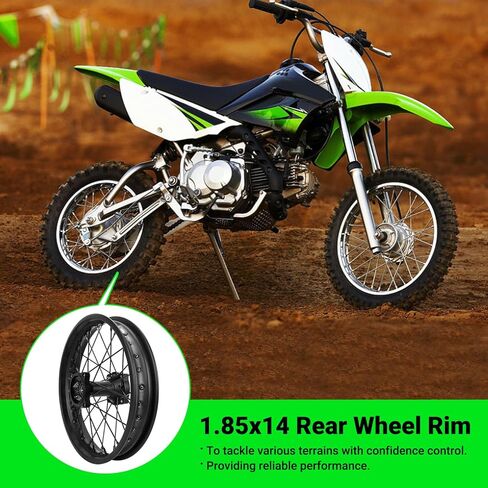 1.85x14 Rear Dirt Bike Rim Assembly Fit 90/100-14 3.00-14 Wheel Compatible with KLX125 KX85 TTR125 YZ80 RM80 Taotao DB17 SR150 DR90, 14 Inch Rear Wheel Rim with 12mm Bearing Motorcycle Parts in Saudi Arabia