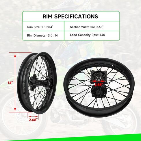 1.85x14 Rear Dirt Bike Rim Assembly Fit 90/100-14 3.00-14 Wheel Compatible with KLX125 KX85 TTR125 YZ80 RM80 Taotao DB17 SR150 DR90, 14 Inch Rear Wheel Rim with 12mm Bearing Motorcycle Parts in Saudi Arabia