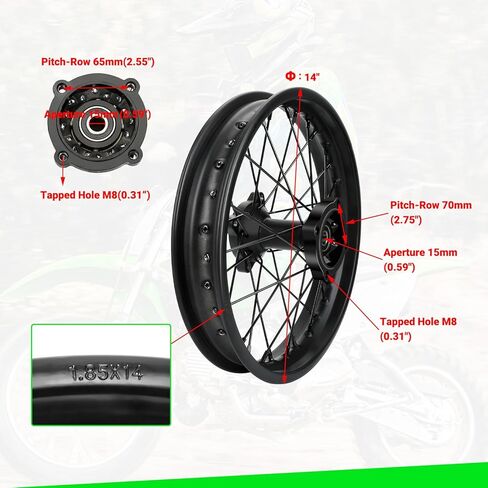 1.85x14 Rear Dirt Bike Rim Assembly Fit 90/100-14 3.00-14 Wheel Compatible with KLX125 KX85 TTR125 YZ80 RM80 Taotao DB17 SR150 DR90, 14 Inch Rear Wheel Rim with 12mm Bearing Motorcycle Parts in Saudi Arabia