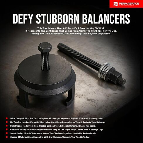 For GM 25264 Harmonic Balancer Puller, Harmonic Balancer Installation Tool Compatible for GM LS Engines 5.3L 6.0L 6.2L & Dodge Chrysler Jeep 3.6L 5.7L Hemi, No-Tap Removal, Crank Pulley Tool in Kuwait