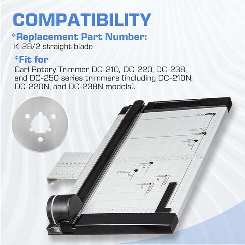شفرات مستقيمة بديلة K-28/2 لأدوات تشذيب الورق شديدة التحمل من Carl DC-210N/220N/238N/250/200N/2A3N، شفرات تقطيع الورق الشخصية الفاخرة المصنوعة من الفولاذ المقاوم للصدأ (عبوة من قطعتين) in Kuwait