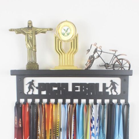 16" Premium Metal Wall Mount WRESTLING Design Medal Hanger and Ribbon Display Holder Rack with 3" Trophy Shelf and Easy Hanging Hooks - Great Gift for Kids & Adults (Black) in Saudi Arabia