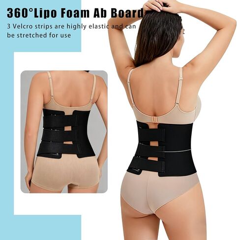 YNEANZD Lipo Foam 360, Ab Board Lipo Foams Post Surgery with 3 Adjustable Magical Belts, Liposuction Abdominal Compression Boards Belly Wrap Lipo Recovery Waist Cincher Black in Saudi Arabia