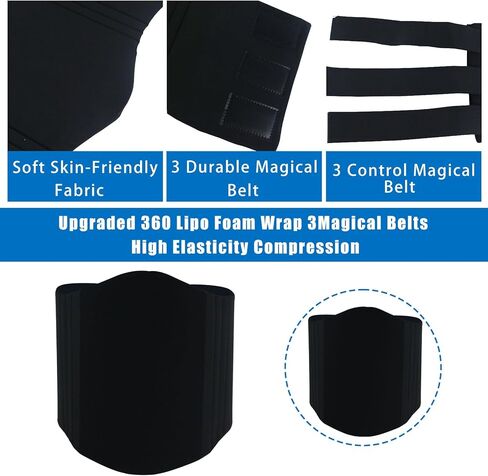 YNEANZD Lipo Foam 360, Ab Board Lipo Foams Post Surgery with 3 Adjustable Magical Belts, Liposuction Abdominal Compression Boards Belly Wrap Lipo Recovery Waist Cincher Black in Saudi Arabia