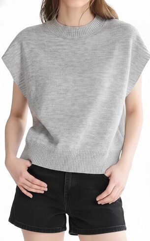 Orolay CHIIONE Women's Spring Sweater Vest Short Sleeve Mock Neck Knit Tops 2026 Trendy Cap Sleeve Pullover Business Casual in Saudi Arabia