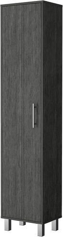 Lawen Tall Storage Cabinet, Single Door, 3 Broom Hangers,Smokey Oak in Saudi Arabia