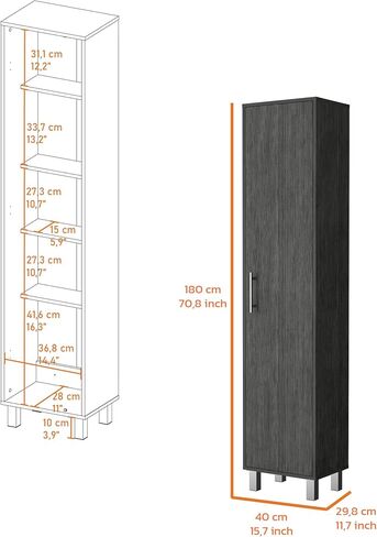 Lawen Tall Storage Cabinet, Single Door, 3 Broom Hangers,Smokey Oak in Saudi Arabia