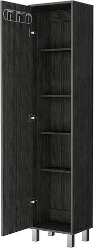 Lawen Tall Storage Cabinet, Single Door, 3 Broom Hangers,Smokey Oak in Saudi Arabia