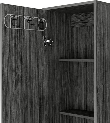 Lawen Tall Storage Cabinet, Single Door, 3 Broom Hangers,Smokey Oak in Saudi Arabia