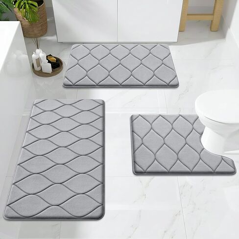 Smiry Memory Foam Bath Mat 30''x20'', Ultra Soft Non-Slip Bathroom Rug, Plush Water Absorbent Quick Dry and Machine Washable Floor Mat for Shower, Tub & Home Decor, Grey in Kuwait