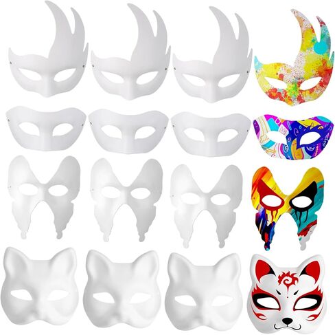 12 قطعة من الأقنعة الورقية DIY مجموعة أقنعة تنكرية فارغة لحفلات الهالوين والحفلات التنكرية للجنسين مريحة وقوية للديكور الإبداعي والمرح in Kuwait