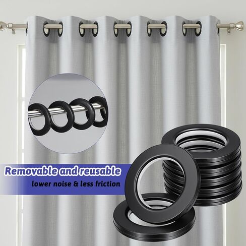 100 Pcs Curtain Grommets 1-9/16"(40mm) Inner Diameter Plastic Curtain Rings Nanoscale Low Noise Roman Ring, Black in Kuwait