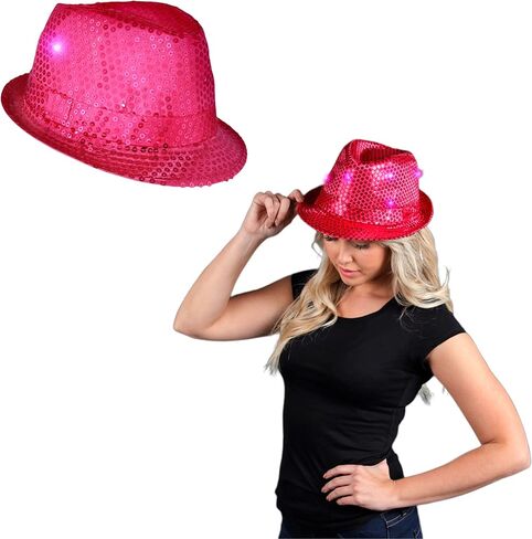 blinkee 2 Pack LED Flashing Fedora Hat with Pink Sequins in Saudi Arabia