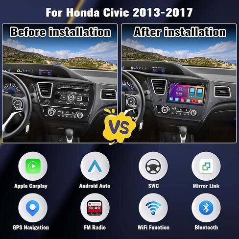 1G+32G Android 11 Car Stereo for Honda Civic 2013-2017 Radio, 9" Touch Screen in-Dash GPS Navigation,Wireless Apple Carplay Android Auto Radio with Bluetooth,WiFi,HiFi,USB+AHD Backup Camera&Mic in Saudi Arabia