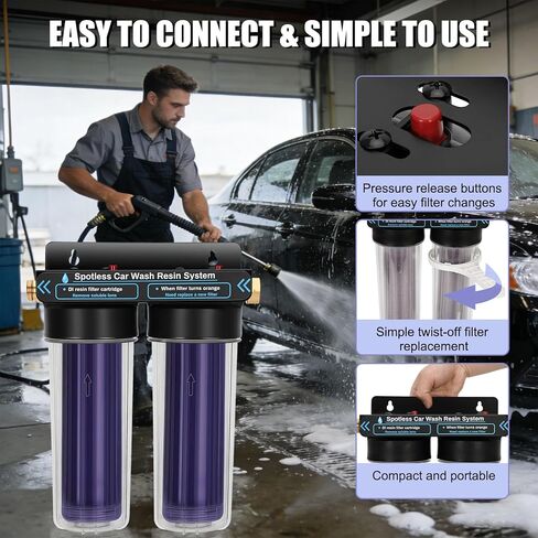 نظام مياه نظيف لغسيل السيارات، فلتر مياه منزوع الأيونات مع الراتنج، نظام مياه منزوع الأيونات لغسيل السيارات، وحدة شطف محمولة خالية من البقع للمركبات الترفيهية والدراجات النارية والسيارات، بدون تجفيف المناشف، راتنج متغير اللون in Kuwait