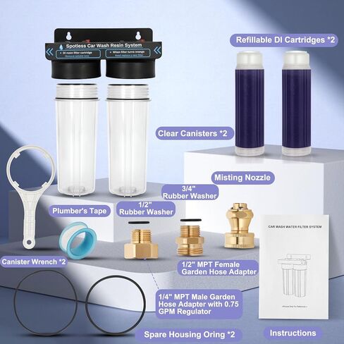 نظام مياه نظيف لغسيل السيارات، فلتر مياه منزوع الأيونات مع الراتنج، نظام مياه منزوع الأيونات لغسيل السيارات، وحدة شطف محمولة خالية من البقع للمركبات الترفيهية والدراجات النارية والسيارات، بدون تجفيف المناشف، راتنج متغير اللون in Kuwait