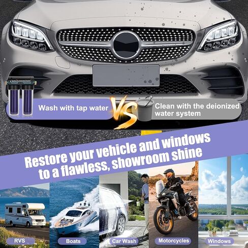 نظام مياه نظيف لغسيل السيارات، فلتر مياه منزوع الأيونات مع الراتنج، نظام مياه منزوع الأيونات لغسيل السيارات، وحدة شطف محمولة خالية من البقع للمركبات الترفيهية والدراجات النارية والسيارات، بدون تجفيف المناشف، راتنج متغير اللون in Kuwait