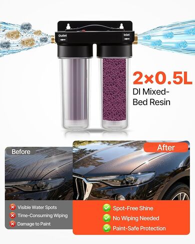 VEVOR Deionized Water System for Car Wash, Spotless Car Wash Water System with 2 x 0.5L Color Changing Resin, Spot-Free Deionized Water Filter for Cars RVs Motorcycles Windows in Saudi Arabia