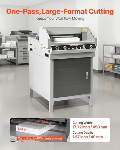 VEVOR Electric Paper Cutter, Heavy Duty Metal Paper Cutter Machine, 17.72 inch Cutting Width, 1.57 inch Cutting Thickness, Electric Guillotine Trimmer with Infrared Function and Spare Blade in Kuwait