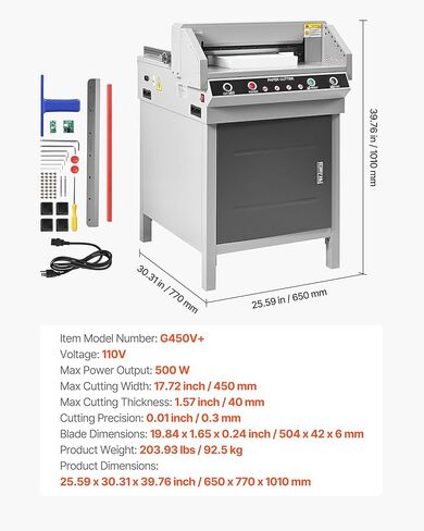 VEVOR Electric Paper Cutter, Heavy Duty Metal Paper Cutter Machine, 17.72 inch Cutting Width, 1.57 inch Cutting Thickness, Electric Guillotine Trimmer with Infrared Function and Spare Blade in Kuwait