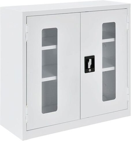 Global Industrial Clear View Wall Storage Cabinet with Locking Recessed Handle, 2 Adjustable Shelves, Steel Construction, 30" W x 12" D x 30" H, Off White, Ships Assembled in Saudi Arabia