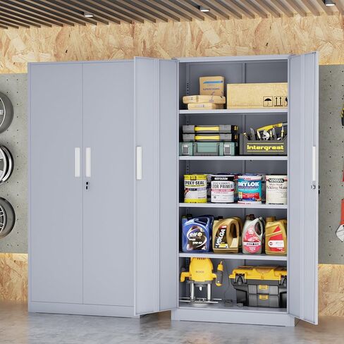 خزانة تخزين معدنية قابلة للقفل من INTERGREAT، خزانة تخزين مقاس 72 بوصة مع بابين و4 أرفف قابلة للتعديل للمكتب والمنزل والجراج ومخزن المؤن (يتطلب التجميع، رمادي أسمنتي) in Kuwait
