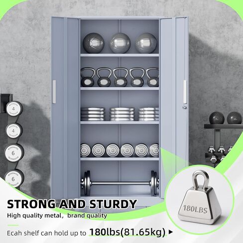 خزانة تخزين معدنية قابلة للقفل من INTERGREAT، خزانة تخزين مقاس 72 بوصة مع بابين و4 أرفف قابلة للتعديل للمكتب والمنزل والجراج ومخزن المؤن (يتطلب التجميع، رمادي أسمنتي) in Kuwait