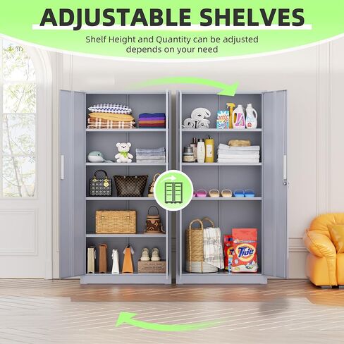 خزانة تخزين معدنية قابلة للقفل من INTERGREAT، خزانة تخزين مقاس 72 بوصة مع بابين و4 أرفف قابلة للتعديل للمكتب والمنزل والجراج ومخزن المؤن (يتطلب التجميع، رمادي أسمنتي) in Kuwait