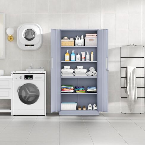 خزانة تخزين معدنية قابلة للقفل من INTERGREAT، خزانة تخزين مقاس 72 بوصة مع بابين و4 أرفف قابلة للتعديل للمكتب والمنزل والجراج ومخزن المؤن (يتطلب التجميع، رمادي أسمنتي) in Kuwait