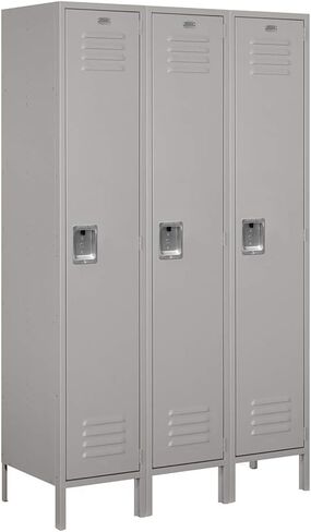 18" Wide Single Tier Standard Metal Locker - 3 Wide - 6 Feet High - 18 Inches Deep - Gray - Unassembled in Saudi Arabia