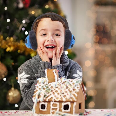 Warm Earmuffs Boys Outdoor Ear Warmers Thick Cold-proof Football Pattern Winter Ear Covers Blue in Kuwait