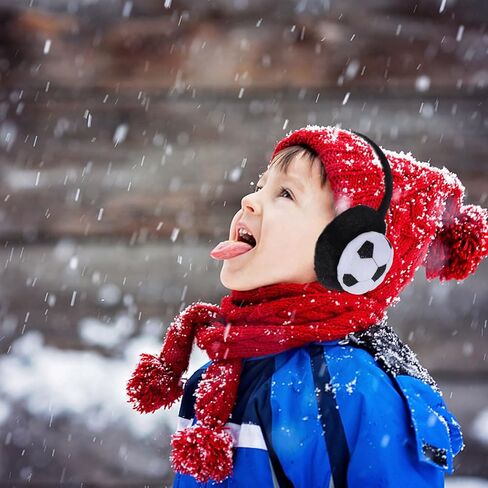 TEHAUX ’s Plush Football Earmuff Black White, Warm Protective Ear Cover for Winter Outdoor Use, Soft Winter Ear Warmer for Boys in Saudi Arabia