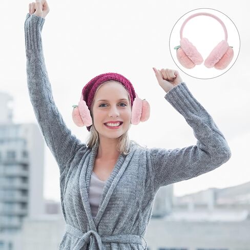 Winter Earmuffs Plush Ear Warmer Protective Ear Covers for Boys Soft Pink Strawberry Cold Weather Accessories in Saudi Arabia