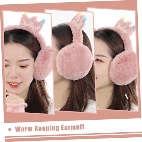 Ciieeo Thick Faux Rabbit Fur Earmuffs, Soft Outdoor Warm Ear Covers for Boys and, Pink Plush Ear Muffs with Random Pom-pom Color Random Color in Saudi Arabia