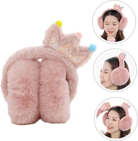 Ciieeo Thick Faux Rabbit Fur Earmuffs, Soft Outdoor Warm Ear Covers for Boys and, Pink Plush Ear Muffs with Random Pom-pom Color Random Color in Saudi Arabia