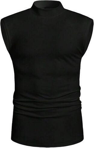 OYOANGLE Men's Mock Neck Ruched Tank Top Basic Solid Stretchy Sleeveless Muscle Tops in Saudi Arabia