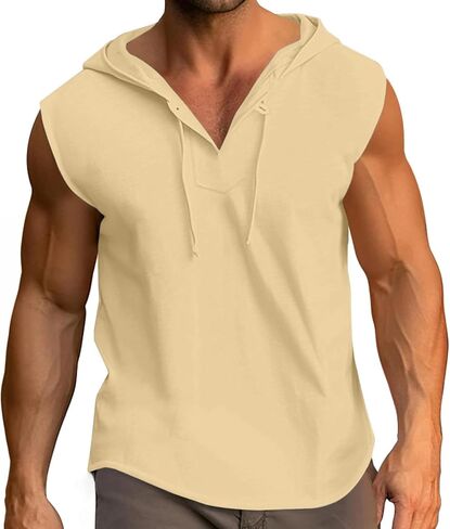 Mens Tank Top Sleeveless Hoodie Cotton T-Shirt Hooded Neck Tees Summer Beach Tops in Saudi Arabia