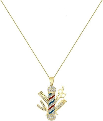 فضة إيطالية أصلية حقيقية 1.00 قيراط. VVS1/D Lab Grown مقلد الماس 14K الذهب الصلب المستعبدين الحلاق القطب مقص الحلاقة مشط مقص قلادة سحر الحرة حبل سلسلة الرقبة مجموعة صغيرة 1.25 بوصة in Kuwait