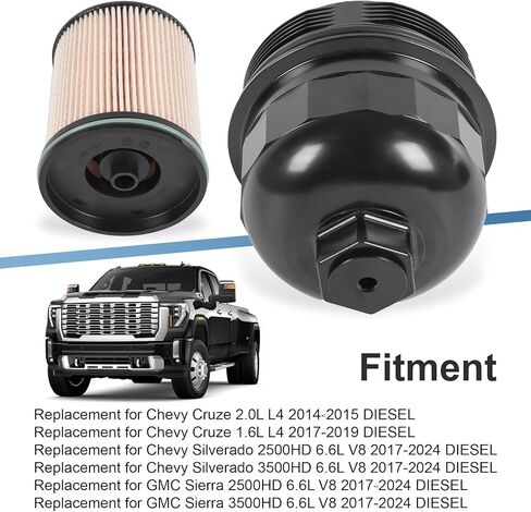 Fuel Filter Housing Cap 134001 with Fuel Filter TP1015 Replacement for Chevy Cruze Silverado 2500HD 3500HD Replacement for GMC Sierra 2500HD 3500HD Duramax 6.6L L5P Diesel Engine 2017-2024 Black Cap in Saudi Arabia