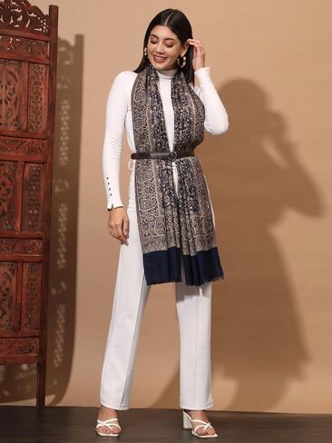 Zamour Kani Woven Stole, Kashmiri Flower Patterns all over, Soft Scarf Wrap for Winter, 30 inches x 80 inches in Saudi Arabia