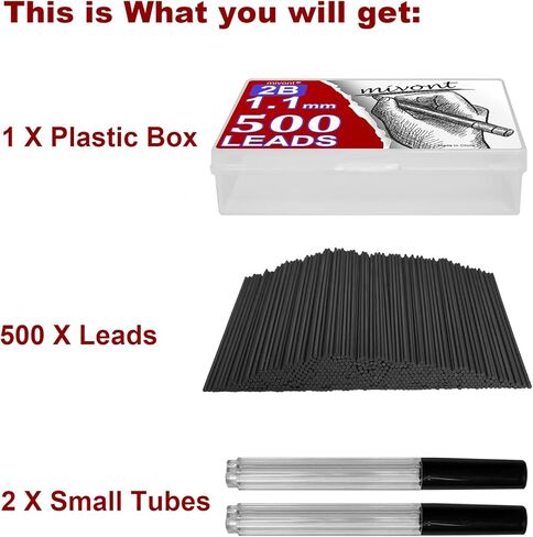 500 قطعة 1.1 ملم 2B من الرصاص قلم رصاص ميكانيكي من الجرافيت مقاوم للكسر للكتابة والرسم بسلاسة، متوافق مع أقلام الرصاص الميكانيكية 1.1 ملم in Kuwait