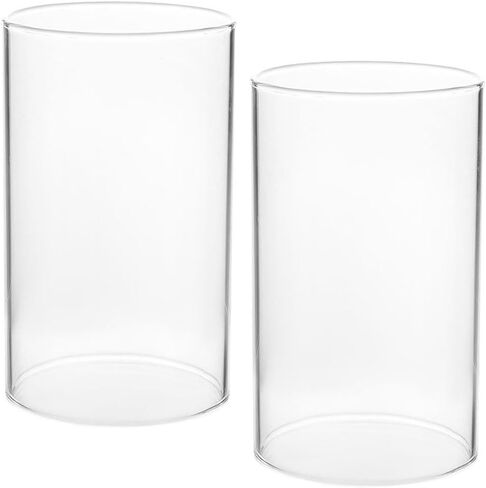 Baluue Hurricane Candle Holder, 2 pcs Clear Glass Cylinder Candleholder Open Ended Hurricane Holder Candle Cover Glass Shade Top Diameter Wide 4",Height 6" in Saudi Arabia
