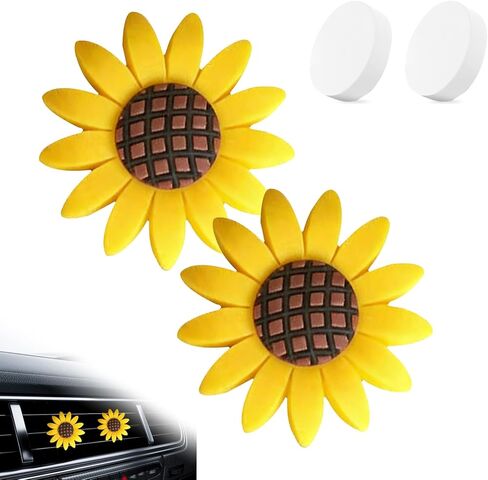 2 PCS Sunflower Car Air Vent Clips, Flower Cute Nature Diffuser Clip, Alloy Anti-rust Vibrant Straight Outlet Ornament, Interior Decoration Accessory for Most Cars (Yellow) in Saudi Arabia