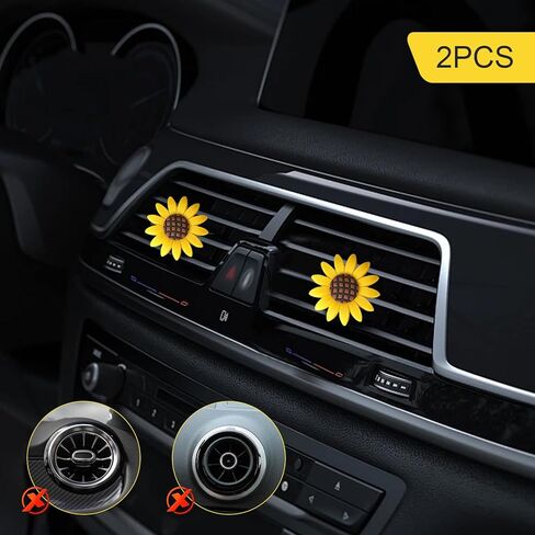 2 PCS Sunflower Car Air Vent Clips, Flower Cute Nature Diffuser Clip, Alloy Anti-rust Vibrant Straight Outlet Ornament, Interior Decoration Accessory for Most Cars (Yellow) in Saudi Arabia