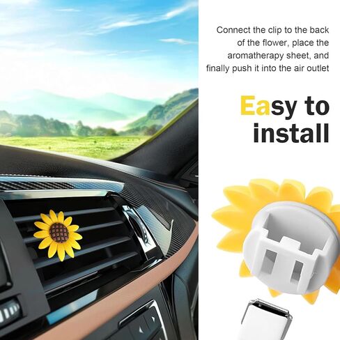2 PCS Sunflower Car Air Vent Clips, Flower Cute Nature Diffuser Clip, Alloy Anti-rust Vibrant Straight Outlet Ornament, Interior Decoration Accessory for Most Cars (Yellow) in Saudi Arabia