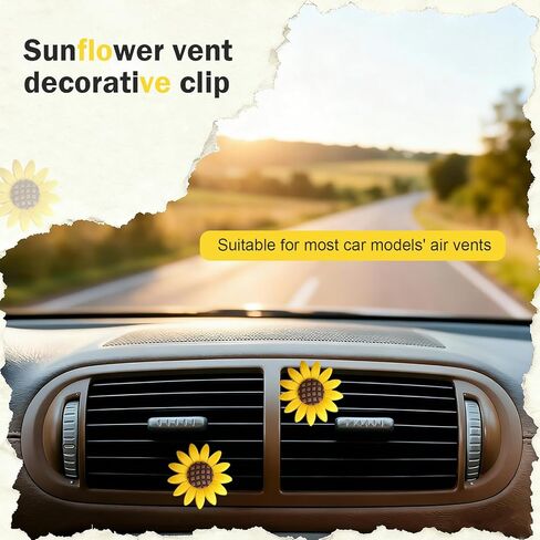 2 PCS Sunflower Car Air Vent Clips, Flower Cute Nature Diffuser Clip, Alloy Anti-rust Vibrant Straight Outlet Ornament, Interior Decoration Accessory for Most Cars (Yellow) in Saudi Arabia
