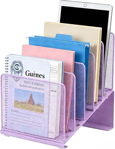 منظم ملفات المكتب، حامل ملفات شبكي معدني عمودي مكون من 5 أقسام، فارز ملفات سطح المكتب لتنظيم الفصول الدراسية المكتبية، أرجواني in Kuwait