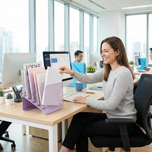 منظم ملفات المكتب، حامل ملفات شبكي معدني عمودي مكون من 5 أقسام، فارز ملفات سطح المكتب لتنظيم الفصول الدراسية المكتبية، أرجواني in Kuwait