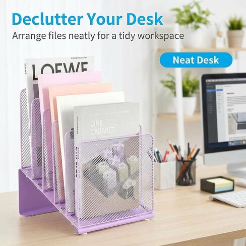 منظم ملفات المكتب، حامل ملفات شبكي معدني عمودي مكون من 5 أقسام، فارز ملفات سطح المكتب لتنظيم الفصول الدراسية المكتبية، أرجواني in Kuwait